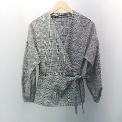 ◇ ZARA ザラ 千鳥柄 大人 綺麗め 格子柄 綺麗め 長袖 ブラウス サイズM グレー レディース E  【1308290032909】