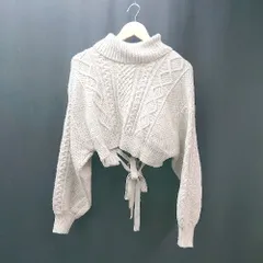 ◇ Heather ヘザー カジュアル ハイネック リボン ケーブル編み 長袖 ニット サイズF アイボリー レディース E  【1308290031438】