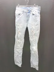 ◇ H&M カジュアル ウォッシュ加工 シンプル　ダメージ加工 デニムパンツ サイズ30 ライトブルー メンズ E  【1308290034866】