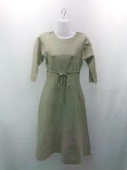 ◇ natural couture カジュアル リボン シンプル 長袖 ロング丈 ワンピース サイズM ライトカーキ レディース E  【1308290034576】