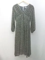 ◇ natural couture フロントボタン 総柄 華やか 長袖 ロング ワンピース サイズF アイボリー レディース E  【1308290038390】