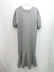 ◇ ノーブランド 文字プリント シンプル 生地厚手 半袖 ロング ワンピース サイズⅬ ネイビー レディース E  【1308290038345】