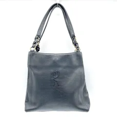 ロベルタディカメリーノ トートバッグ 黒 ブラック Rロゴ 刺繍 Roberta di Camerino ハンドバッグ ワンショルダー 肩掛け 約27×24×7cm ゴールド金具 外ポケット有 イタリア製 通勤 冠婚葬祭 フォーマル レディース 中古 YKK