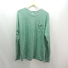 ◇ comfort colors クルーネック バックプリント 胸ポケット ストレッチ 長袖 Tシャツ サイズL グリーン メンズ E  【1308290043455】