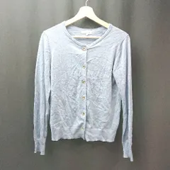 ◇ NATURAL BEAUTY BASIC ボタン ケーブル 起毛 ストレッチ シンプル 長袖 カーディガン サイズM ブルー レディース E  【1308290043424】