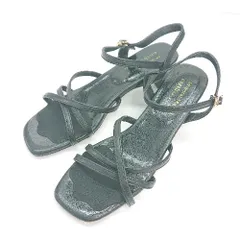 ◇ Oriental Traffic earth music&ecologyコラボ スクエアトゥ ベルトストラップ サンダル サイズM ブラック レディース E  【1308290045930】