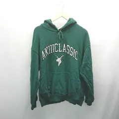 ◇ AKIII CLASSIC アキクラシック フード 刺繡 シンプル オシャレ カジュアル 長袖 パーカー サイズM グリーン レディース E  【1308290052853】
