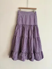 パープル ギンガムチェック ティアード Long ロング スカート