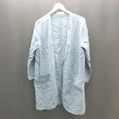 ◇ M; ロング丈 リネン100％ 大人カジュアル シンプル 長袖 カーディガン 表記なし ブルー レディース E  【1308290056189】