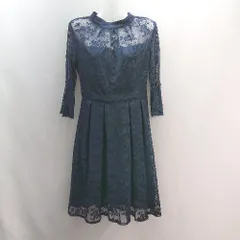 ◇ ruirue boutique 総レース パーティードレス エレガント 七分袖 ひざ丈 ワンピース サイズM ネイビー レディース E  【1308290058947】