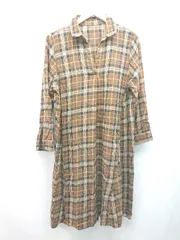 ◇ MB mint breeze カジュアル チェック柄 シャツ 秋冬素材 長袖 ロング丈 ワンピース サイズLL ブラウン レディース E  【1308290062630】