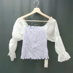 ◇ ◎ ●未使用● MIIA ミーア 切り返し レース ストレッチ 薄手 長袖 ブラウス サイズF パープル ホワイト レディース E  【1308290061701】