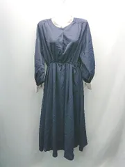 ◇ natural couture バンドカラー 無地 ウエストゴム 長袖 ロング ワンピース サイズF ネイビー レディース E  【1308290064085】