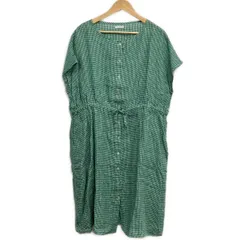 fog linen work/FLW(フォグリネンワーク) ワンピース レディース - グリーン×白 半袖/ロング/麻/チェック柄/シャツワンピ