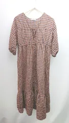 ◇ RAY CASSIN チェック柄 フロントボタン スリットスリーブ ロング ワンピース サイズF ブラウン ネイビー レディース E  【1308290068168】