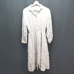 ◇ earth music&ecology フロントボタン 裏地あり シンプル 長袖 ロング ワンピース サイズF ベージュ レディース E  【1308290069240】