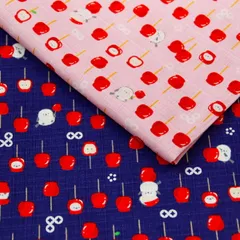 リンゴ飴とシマエナガ ドビー生地  甚平 浴衣 巾着バッグ シャツ 和柄 巾着 がま口 人気 ハンドメイド 裁縫 手作り 50cm単位