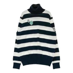 サイズ：2 PEARLY GATES パーリーゲイツ  コットン混 タートルネック ニットセーター ボーダー柄 ネイビー系 [240101595518] ゴルフウェア レディース ストスト