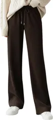 Fiorior ＼暖かい／柔らかな肌触り 裏起毛パンツ レディース コーデュロイ 冬 ボトムス ストレート ロングパンツ かわいい 裏ボア 部屋着 暖かいズボン 厚手 (ブラウン,  M)