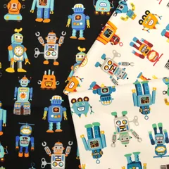 Vintage Robots! オックス生地  昭和 レトロ ブリキ ロボット toy 入園 入学 バッグ インテリア ハンドメイド 手芸 裁縫 50cm単位
