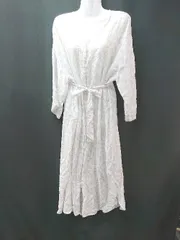 ◇ ◎ Samansa Mos2 blue Vネック 花柄 総柄 薄手 半袖 ロング ワンピース サイズフリー ホワイト レディース E  【1309040000780】