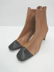 ■ Odette e Odile スクエアトゥ 無地 バックファスナー ショート ブーツ サイズ24 ブラウン レディース E  【1309040000544】