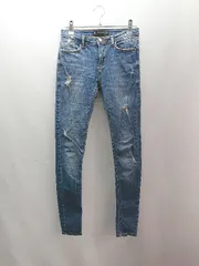 ◇ ZARA ザラ ダメージ加工 ウォッシュ加工 無地 デニムパンツ サイズ24 インディゴ レディース E  【1309040000254】