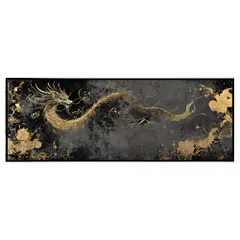 【A1サイズ（約59x84cm）】【pn-poster-44】龍神 ドラゴン 辰 開運 金運 縁起物 絵画 パノラマポスター 墨絵 ゴールド (297ｍｍ×840ｍｍ) フレーム 横長 額縁    アルミフレーム 絵画 作品 水平 アート 美術品 掛け軸