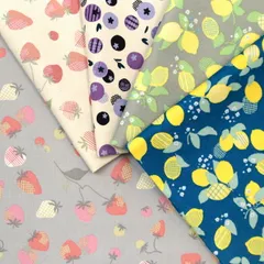 Mansikka NINA オックス生地  フルーツ 果物 人気 お洒落 バッグ エプロン 北欧調 入園 入学 入学準備 ハンドメイド 裁縫 手作り 布地 50cm単位