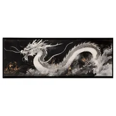 【A0サイズ（約84x119cm）】【pn-poster-6】龍神 ドラゴン 辰 開運 金運 縁起物 絵画 パノラマポスター 墨絵 ゴールド (297ｍｍ×840ｍｍ) フレーム 横長 額縁    アルミフレーム 絵画 作品 水平 アート 美術品 掛け軸