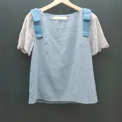 ◇ tocco closet トッコ クローゼット レーススリーブ 花柄 リボン 半袖 カットソー 表記なし ブルー レディース E  【1309040001312】