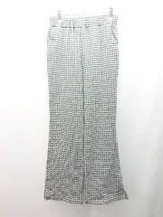 ◇ niko and … ウエストゴム ストレッチ スリット チェック柄 フレアパンツ サイズM ブラック ホワイト レディース E  【1309040005204】