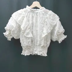 ◇ NICE CLAUP クルーネック シアー素材 花柄刺繡 フェミニン 七分袖 シャツ 表記なし ホワイト レディース E  【1309040011014】