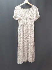 ◇ NICECLAUP フロントボタン 花柄 夏向け フェミニン 半袖 ロング丈 ワンピース 表記なし ベージュ パープル レディース E  【1309040011564】