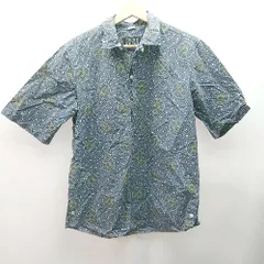 ◇ ◎ BLUE WORK フロントボタン コットン100％ マルチ柄 カジュアル 半袖 シャツ サイズM ダークグレー メンズ E  【1309040012622】
