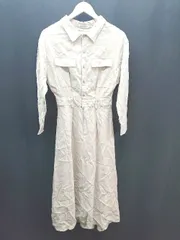 ◇ natural couture ウエストゴム ボタン 薄手 シンプル 長袖 ロング丈 ワンピース サイズF ベージュ レディース E  【1309040015951】