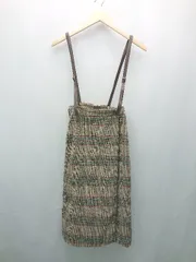 ◇ 179/WG チェック柄 バックウエストゴム ロング丈 サスペンダースカート サイズ38 ベージュ/ブラウン レディース E  【1309040019508】のサムネイル