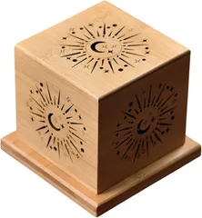 シャンディニー(Chandeny) 竹製 香炉 薫香炉 香立て 香箱 立体デザイン 浄化 リラックス 癒し 天然素材 蚊取り線香 幾何模様 インテリア雑貨 ナチュラル モダン (氷裂文様)