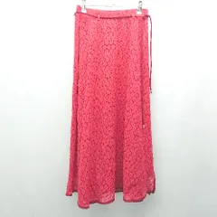 ◇ ◎ FURRY ファーリー ウエストゴムレース 素材 ガーリー ロング丈 フレア スカート サイズF レッド レディース E  【1309040020658】