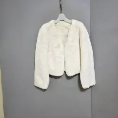 ぽかぽか柔らかい アイボリー ファー ジャケット F n2805