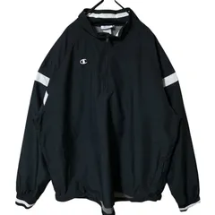 2XL オーバーサイズ ブラック 黒 チャンピオン プルオーバー ハーフジップ ワンポイント ジャケット アウター レディース ユニセックス メンズ 古着 長袖