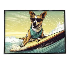 【B4サイズ（約25x36cm）】【si-poster-202】犬 サーフィン ポスターイラスト アニマル 夏 海おしゃれ ファッション ポスター アート 絵 画   横