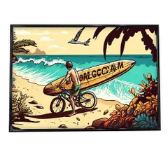 【B4サイズ（約25x36cm）】【si-poster-208】サーフボード かわいい サーフィン ポスターイラスト アニマル 夏 海おしゃれ ファッション ポスター アート 絵 画   横