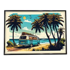 【B4サイズ（約25x36cm）】【si-poster-209】バス かわいい サーフィン ポスターイラスト アニマル 夏 海おしゃれ ファッション ポスター アート 絵 画   横