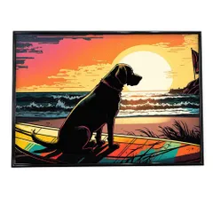 【B4サイズ（約25x36cm）】【si-poster-214】犬 夕暮れ サーフィン ポスターイラスト アニマル 夏 海おしゃれ ファッション ポスター アート 絵 画   横