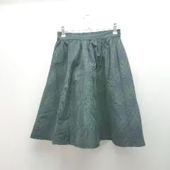 ◇ earth music&ecology タータンチェック柄 ウエストゴム おしゃれ 膝丈 フレア スカート サイズF グリーン レディース E  【1309040024151】