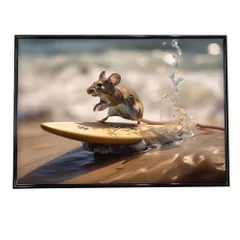 【B2サイズ（約51x73cm）】【si-poster-217】ねずみ サーフィン ポスターイラスト アニマル 夏 海おしゃれ ファッション ポスター アート 絵 画   横