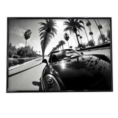 【A4サイズ（約21x30cm）】【si-poster-219】白黒 サーフ 車 海岸線 ポスターおしゃれ ファッション ポスター アート モダン 絵 画   特大 大きい 小さい フォト 横