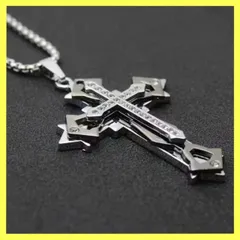 十字架 クロスチタン ラインストーン ジルコニア CZダイヤモンド 鋼 ネックレス ペンダント チェーン 70cm メンズ レディース ユニセックス 新品未使用品