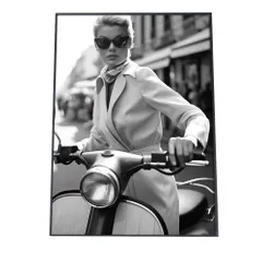 【B4サイズ（約25x36cm）】【si-poster-278】ローマ 休日 バイク 女性 白黒 ポスター ファッション ポスター アート モダン 絵 画   特大 大きい 小さい フォト 縦